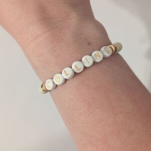 557 Cream and Gold Heishi Beaded Bracelet with COLLINS‎ Beads